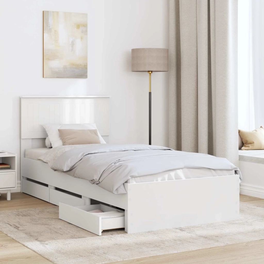 Letto singolo | Letto per adulti | Struttura del letto Bianco 90 x 190 cm Legno Ingegnerizzato