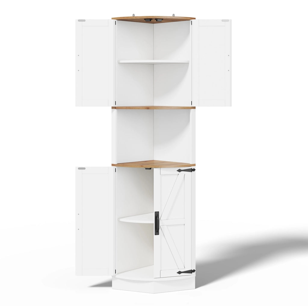 Mobile angolare 39.5x39.5x180 cm con 5 vani; stile vintage in MDF bianco