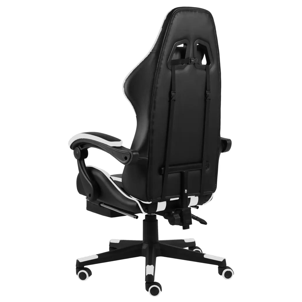 Sedia da Ufficio | Sedia da Gaming con Poggiapiedi Nera e Bianca in Similpelle
