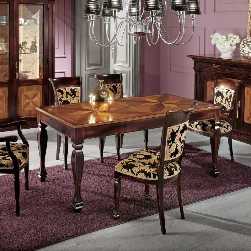 Tavolo rettangolare allungabile legno intarsio bicolore shabby 170x90x77 - Mobili 2G