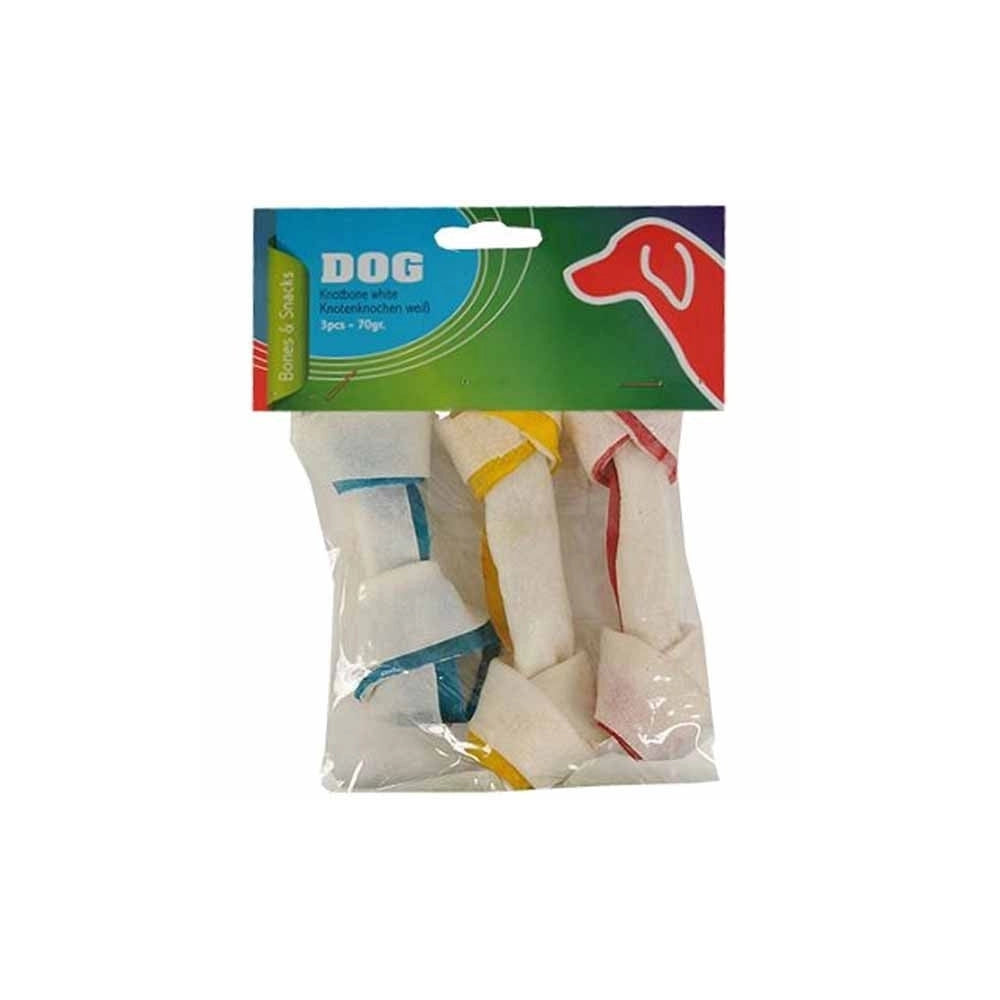 Trade Shop - Snack Per Cane 3 Pezzi A Forma Di Osso Bianco Con Nodo Set Spuntino -