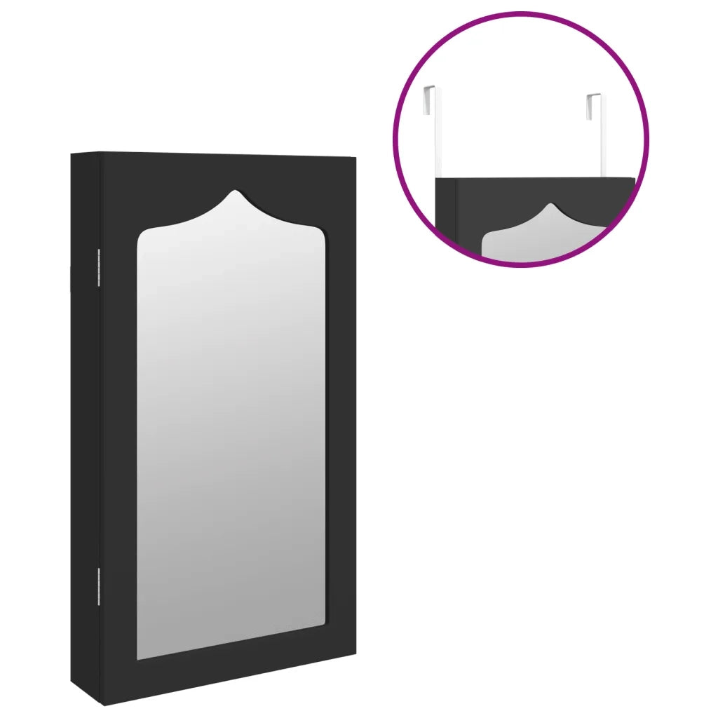 Armadio Portagioie con Specchio a Muro-Specchiera Portagioie Nero 37,5x10x67 cm