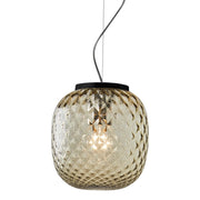 OBAN Sospensione Nera con Vetro Balloton Bronzo E27 IP20 - Lampada di Design Elegante - Struttura in Metallo e Vetro Soffiato