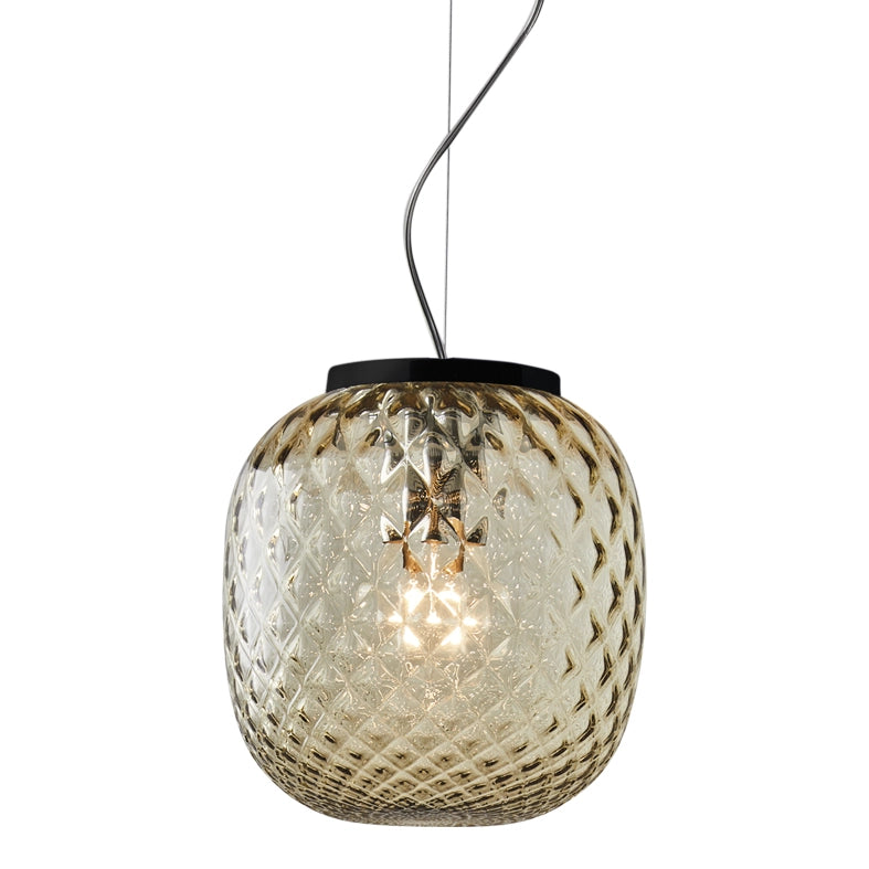 OBAN Sospensione Nera con Vetro Balloton Bronzo E27 IP20 - Lampada di Design Elegante - Struttura in Metallo e Vetro Soffiato