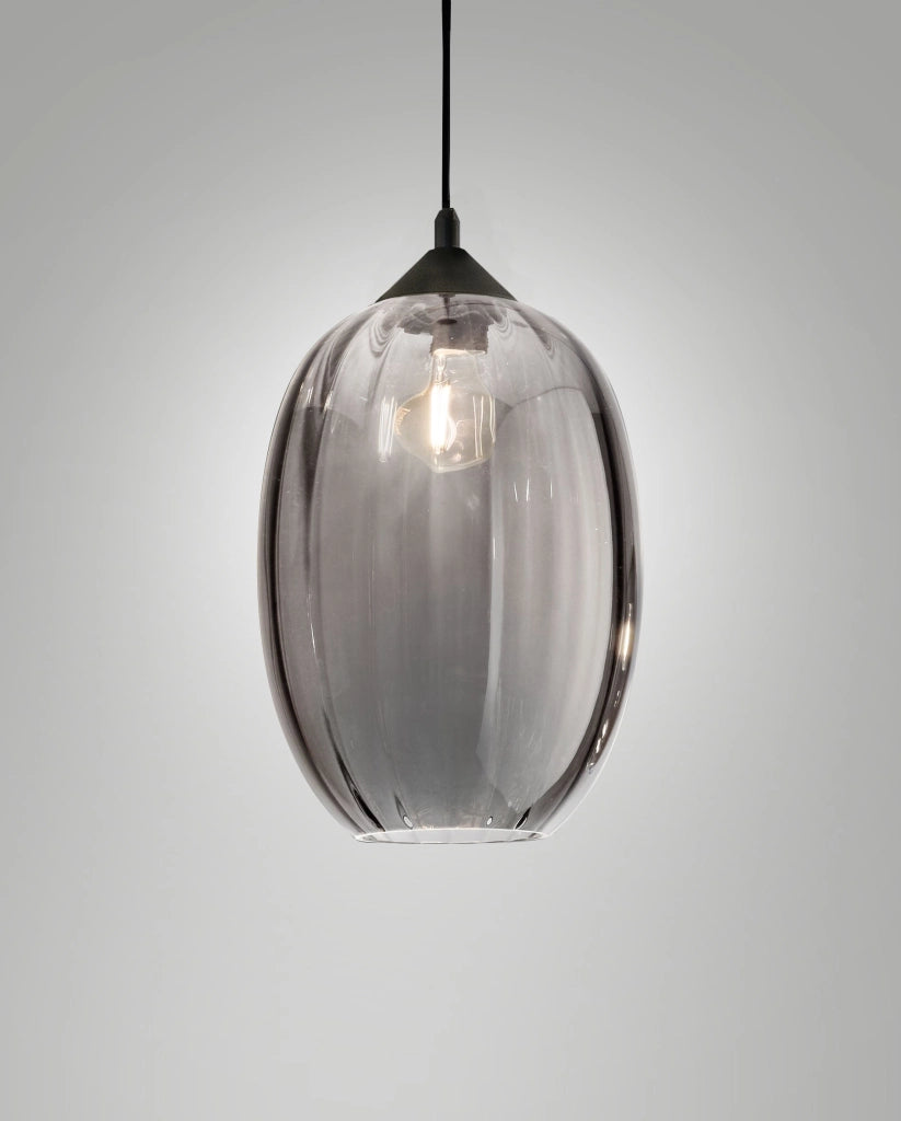 Kit Luci sospensione in vetro soffiato Fumé E27 - Design moderno ed elegante per illuminazione d'interni, diametro 250mm, altezza 360mm, IP20