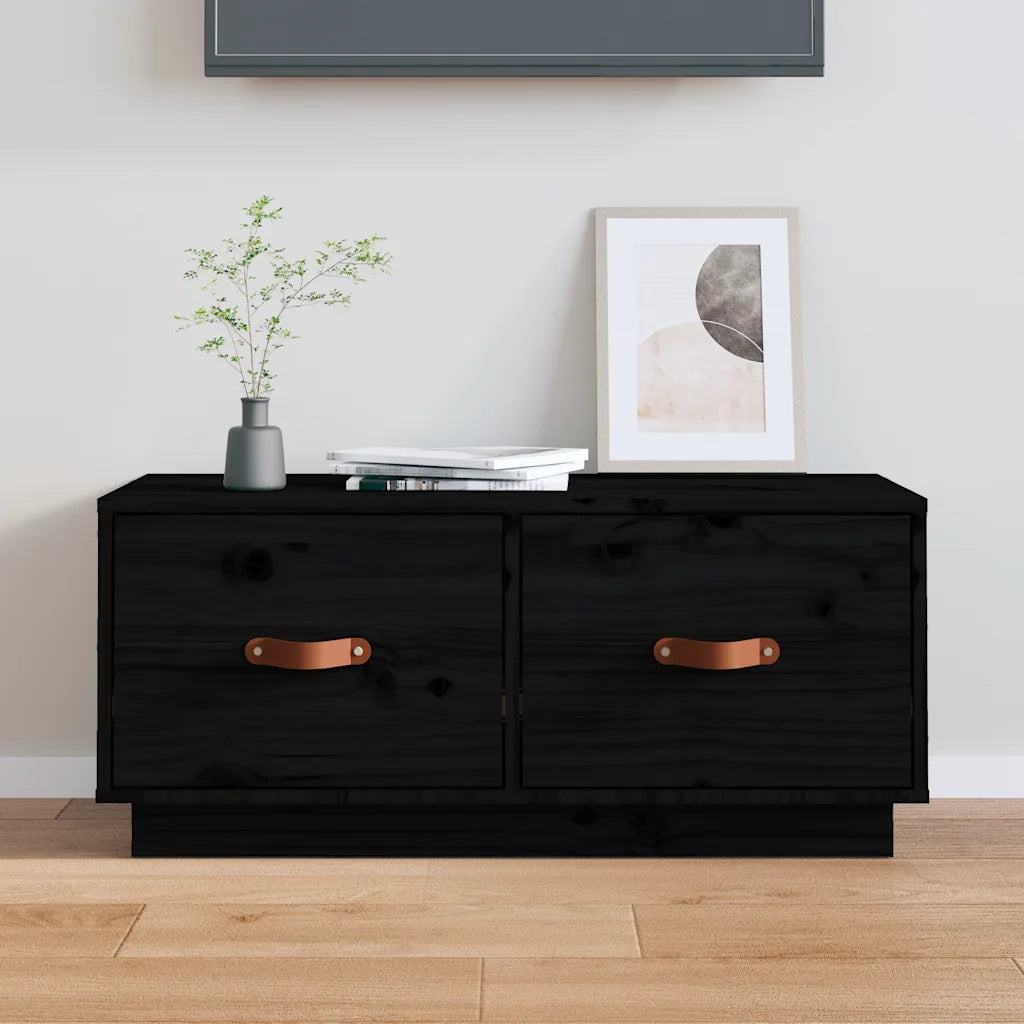 Mobile Porta TV-Mobile per TV-Credenza TV Nero 80x34x35 cm in Legno Massello di Pino