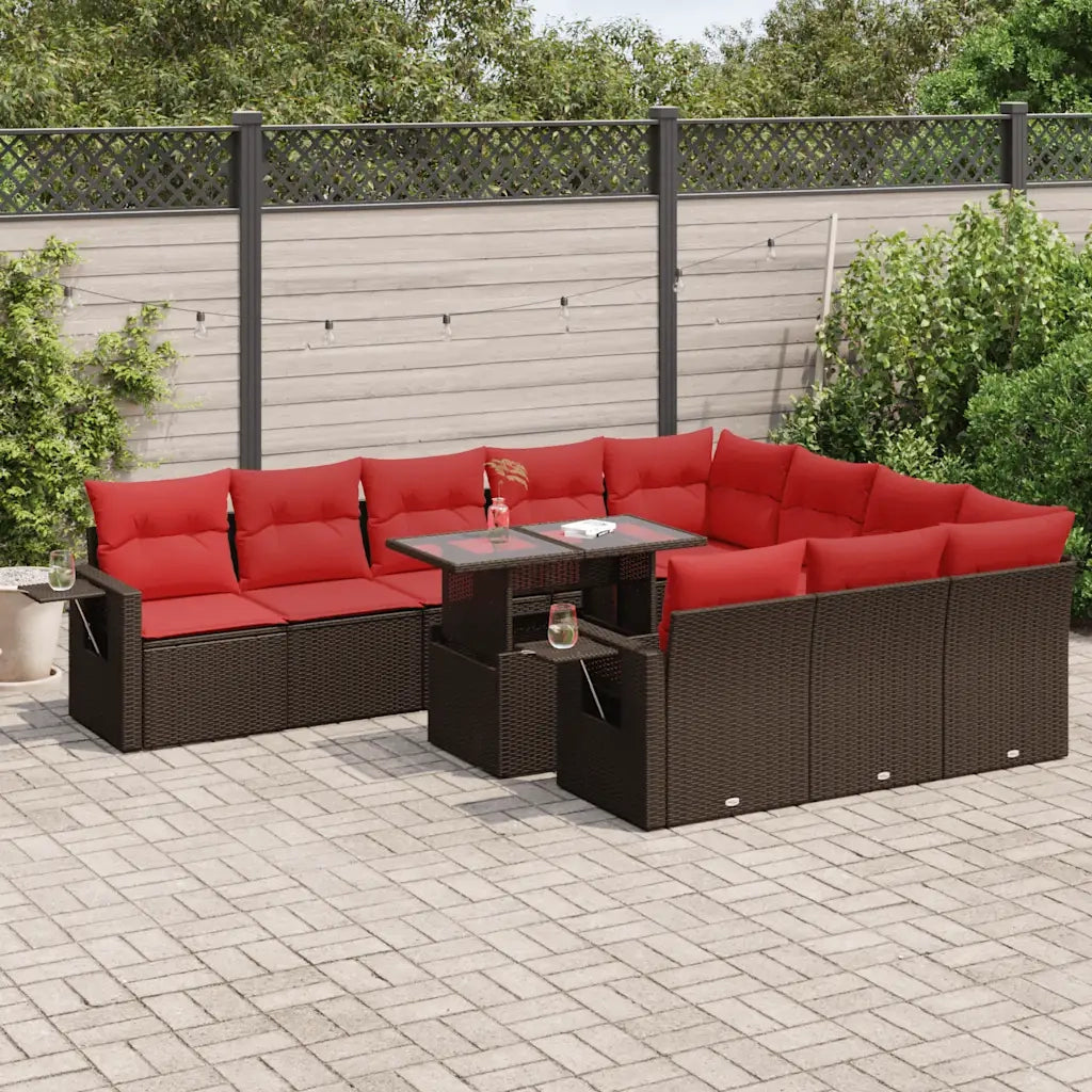 Set Divani Giardino 11 pz con Cuscini Polyrattan Marrone Acacia 3326555