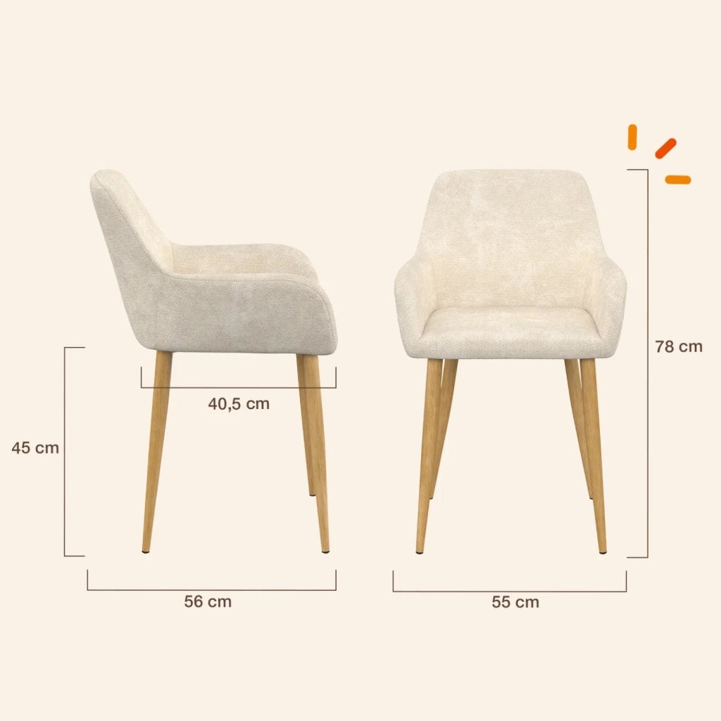 IDMarket - Set di 4 sedie RORY in tessuto chenille beige per la sala da pranzo