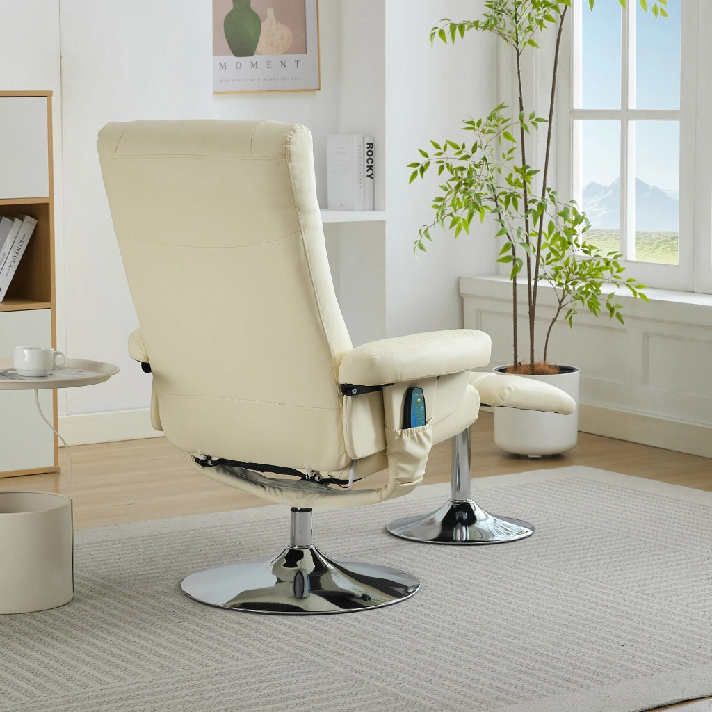 Poltrona Relax Reclinabile Massaggiante Elettrica con Poggiapiedi ¨C MINIMAL ¨C Similpelle Beige, Girevole 360¡ã