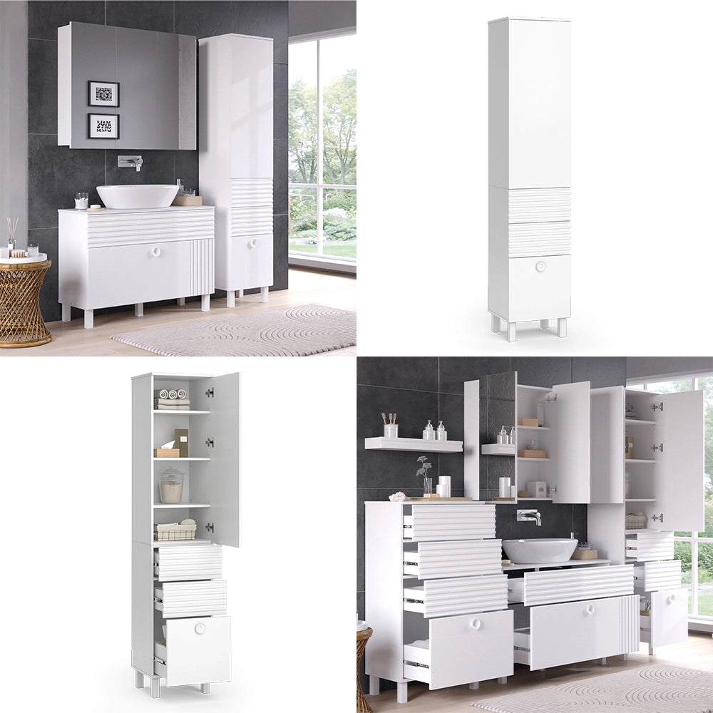 Vicco Armadio per il bagno Bianco 40.2 x 192.4 cm con anta e cassetti