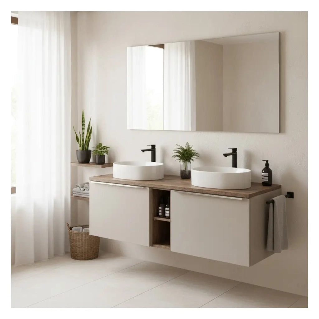 Set da bagno VANTA color taupe: mobile sotto lavabo 140cm + piano lavabo