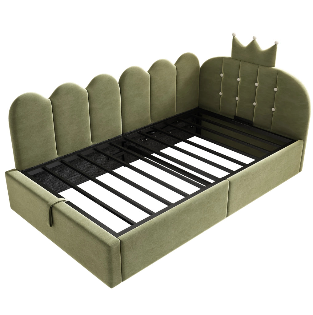 Letto da giorno 90x190 cm con contenitore idraulico; velluto verde