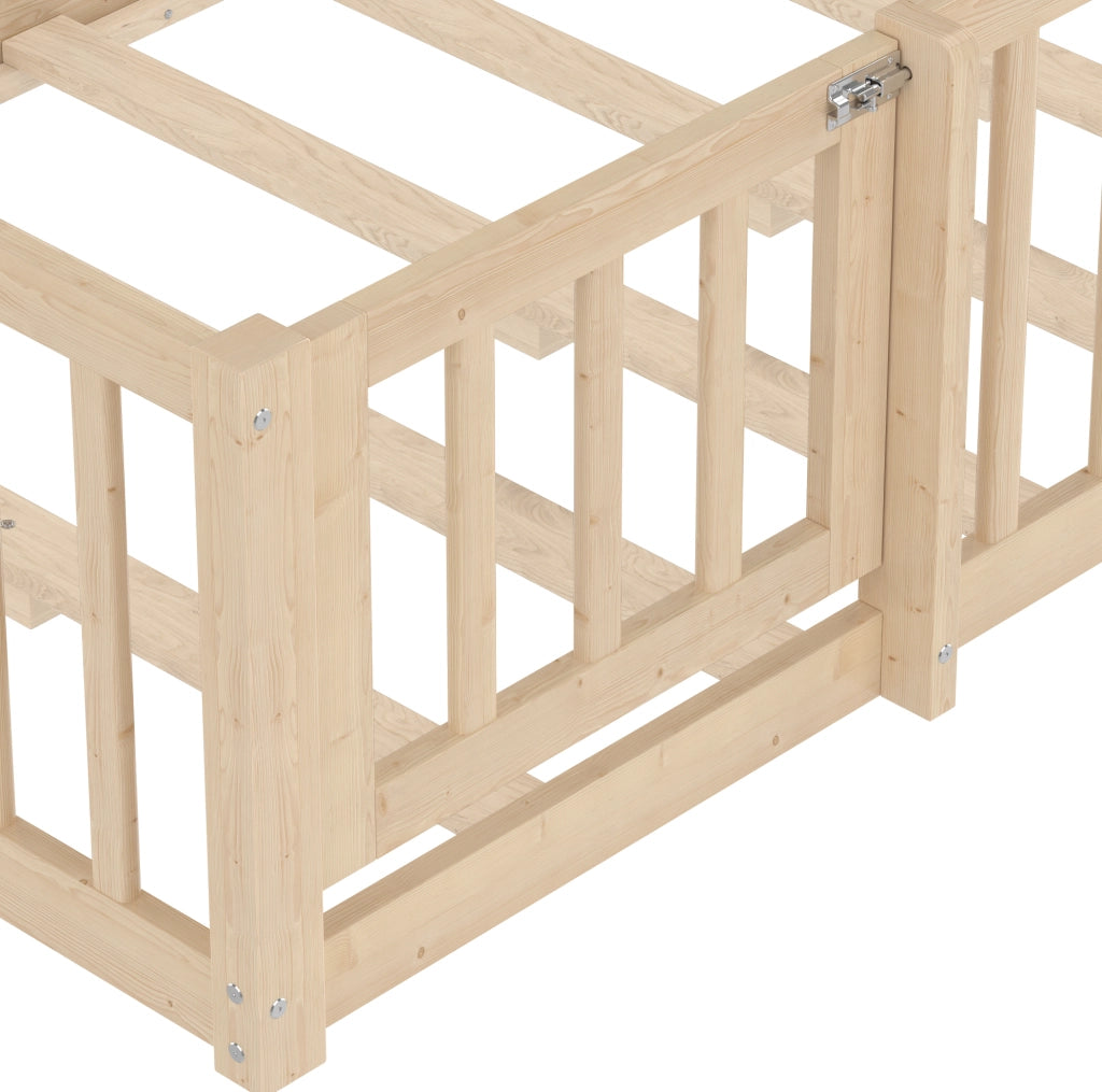 Letto per bambini 90x190 cm a forma di casetta in legno naturale