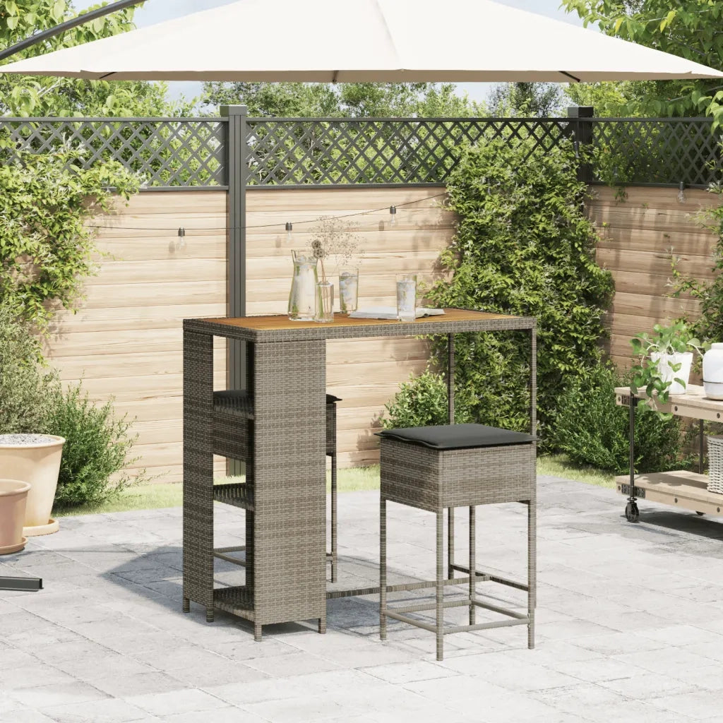 Set Bar da Giardino 3pz | Set Salotto da Giardino con Cuscini Grigio in Polyrattan
