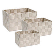 Trade Shop - Cestini Tessuto 3scatole Organizer Portaoggetti Bagnoschiuma Makeup Beige Chiaro -