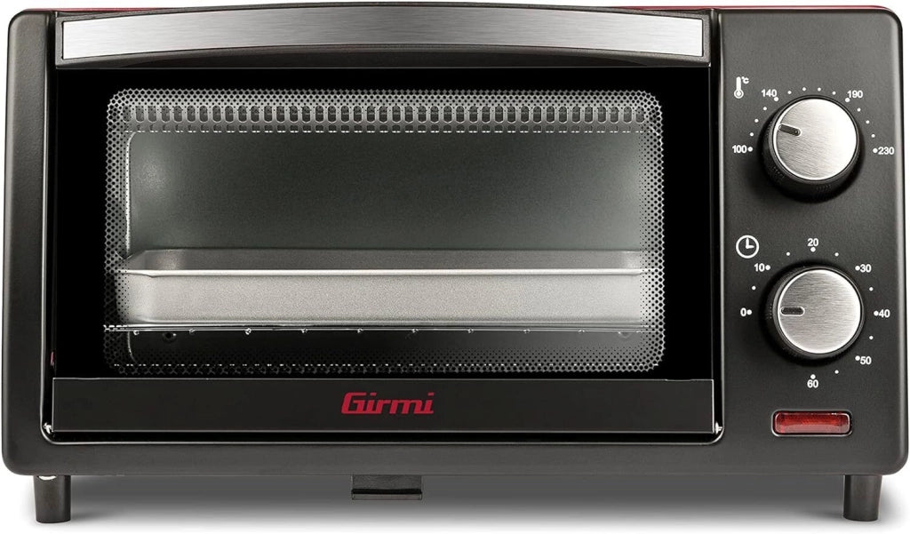 Girmi FE1000 Forno Elettrico Ventilato 10 L 800W Termostato 100°C 230°C Timer 60 min Doppio Vetro colore Nero Rosso