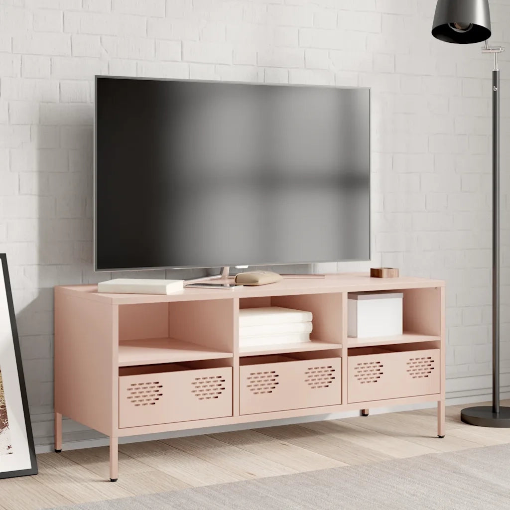 vidaXL Mobile TV Rosa 101,5x39x43,5 cm in Acciaio Laminato a Freddo