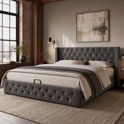 LETTO Contenitore 180x200 cm in Velluto Grigio stile Chesterfield