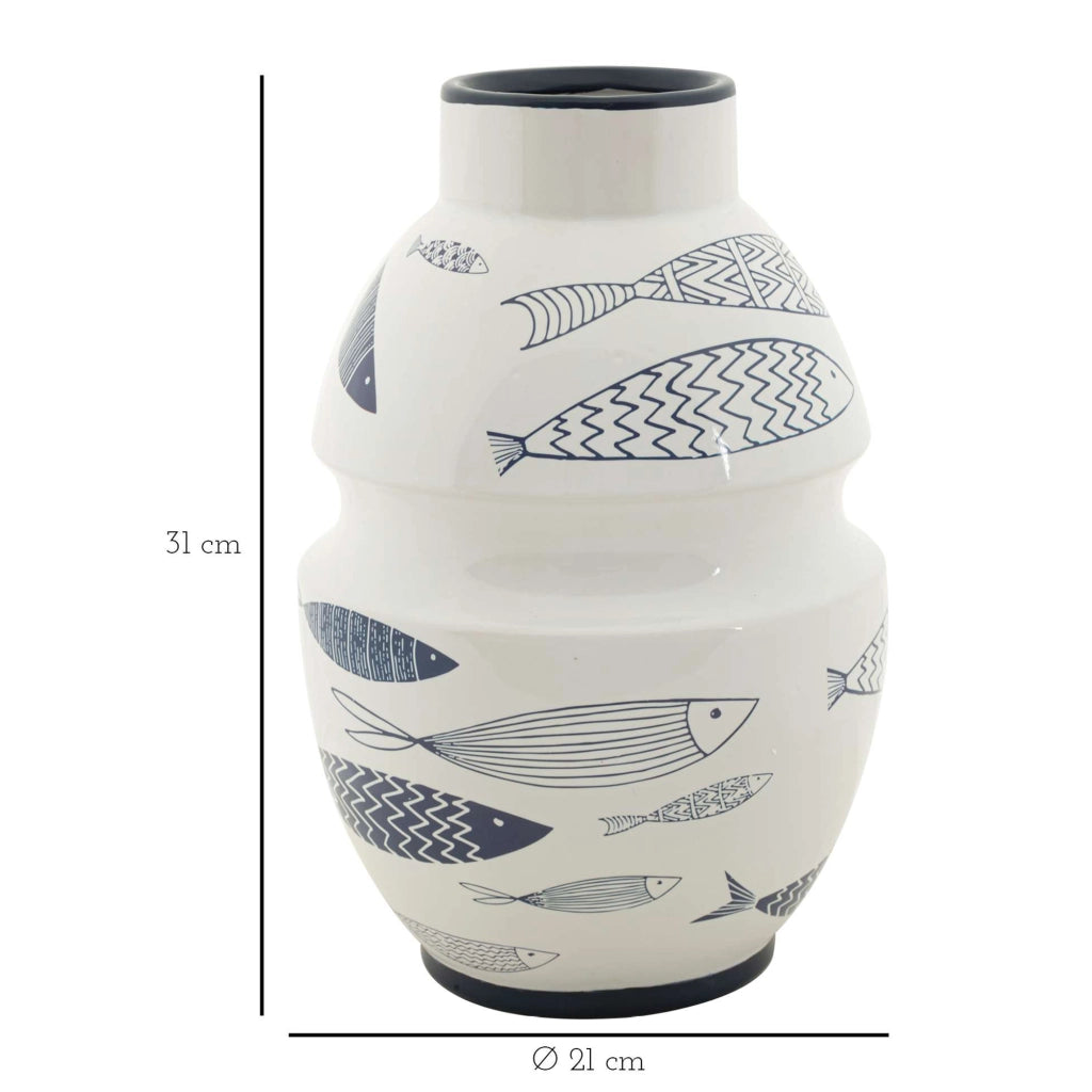 Cosmo, Vaso Disegni con Pesci, Bianco