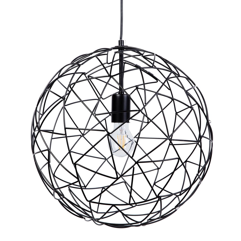 Lampadario in Filo color Nero con Paralume Tondo Aperto in Metallo stile industriale soggiorno