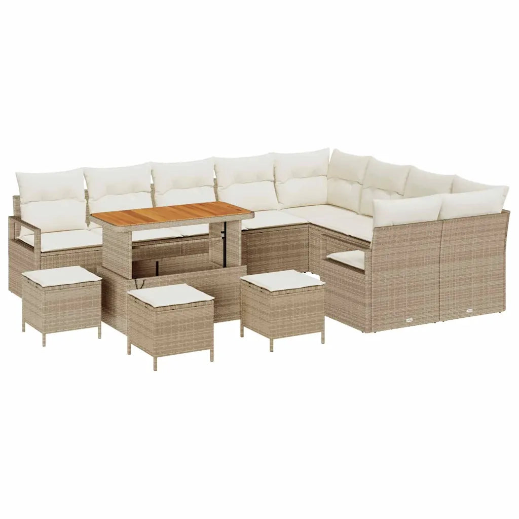 Set Divano da Giardino con cuscino 13 pcs Beige polyrattan