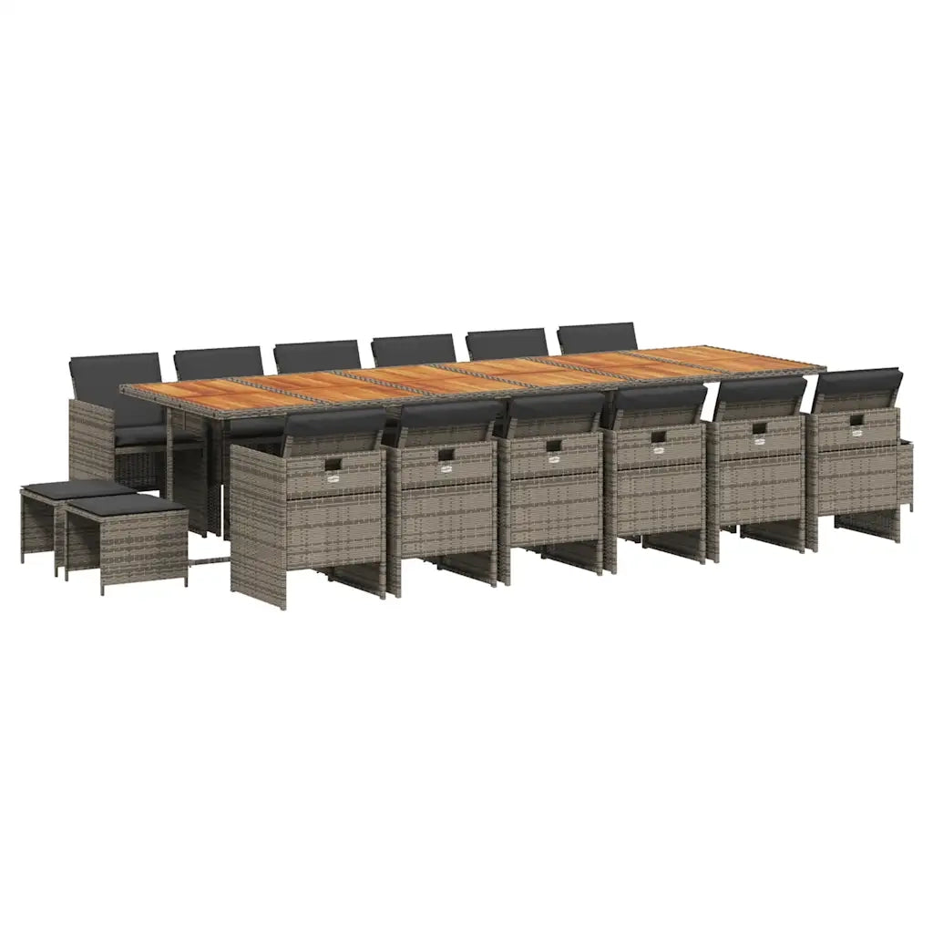 Set da Pranzo da Giardino 17pz con Cuscini Grigio in Polyrattan 3210650