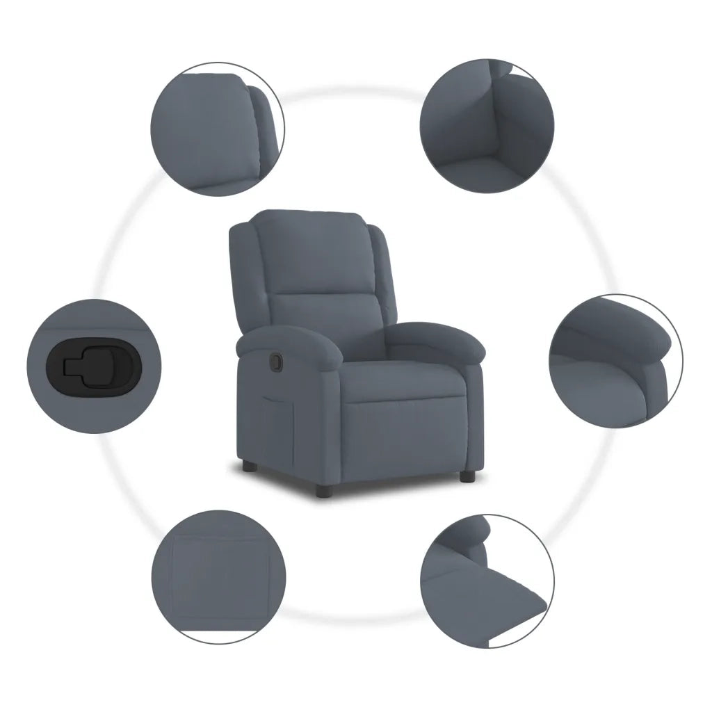 Divano Sedia-Poltrona Reclinabile Grigio Scuro in Velluto 644689