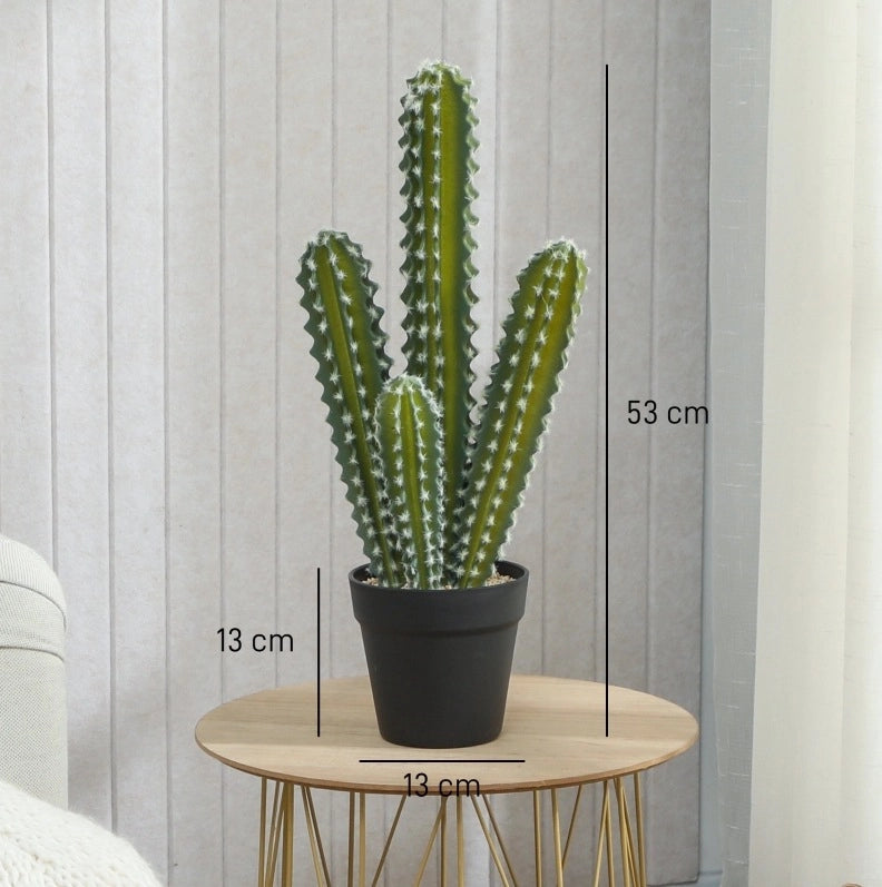 Pianta artificiale cactus 53 cm in plastica verde con vaso per interni