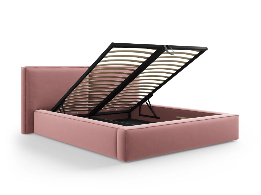 Cosmopolitan Design - Letto a cassettone con testiera doppia "Arendal" 180x200cm in velluto rosa 