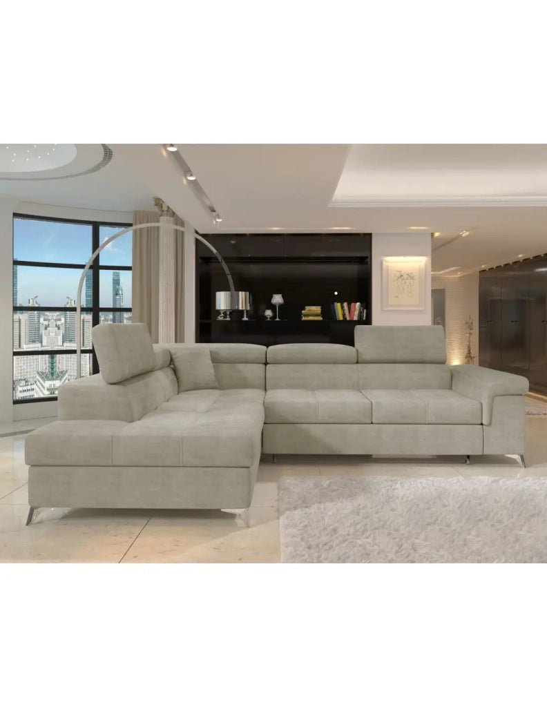 Divano angolare convertibile PALAZZO 4 posti beige – angolo sinistro con vano contenitore