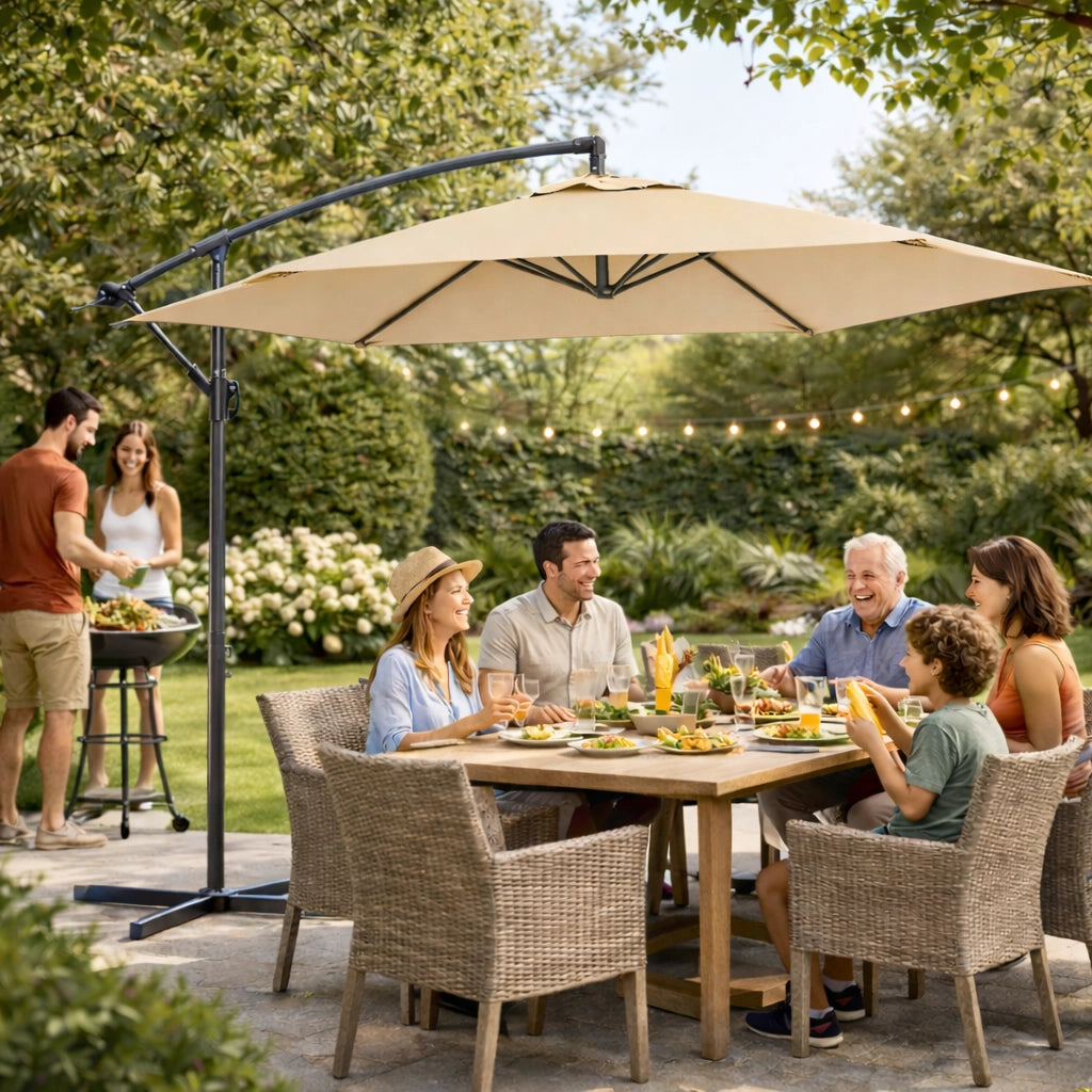 Ombrellone da Giardino Palo Laterale 3 mt Beige Alluminio Waterproof con Manovella