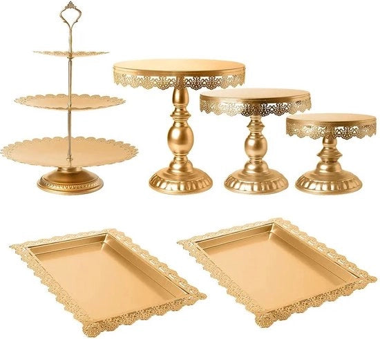 Set di gradinate 6 pezzi - piatto per torta - base per torta - piatto dorato - servizio decorativo