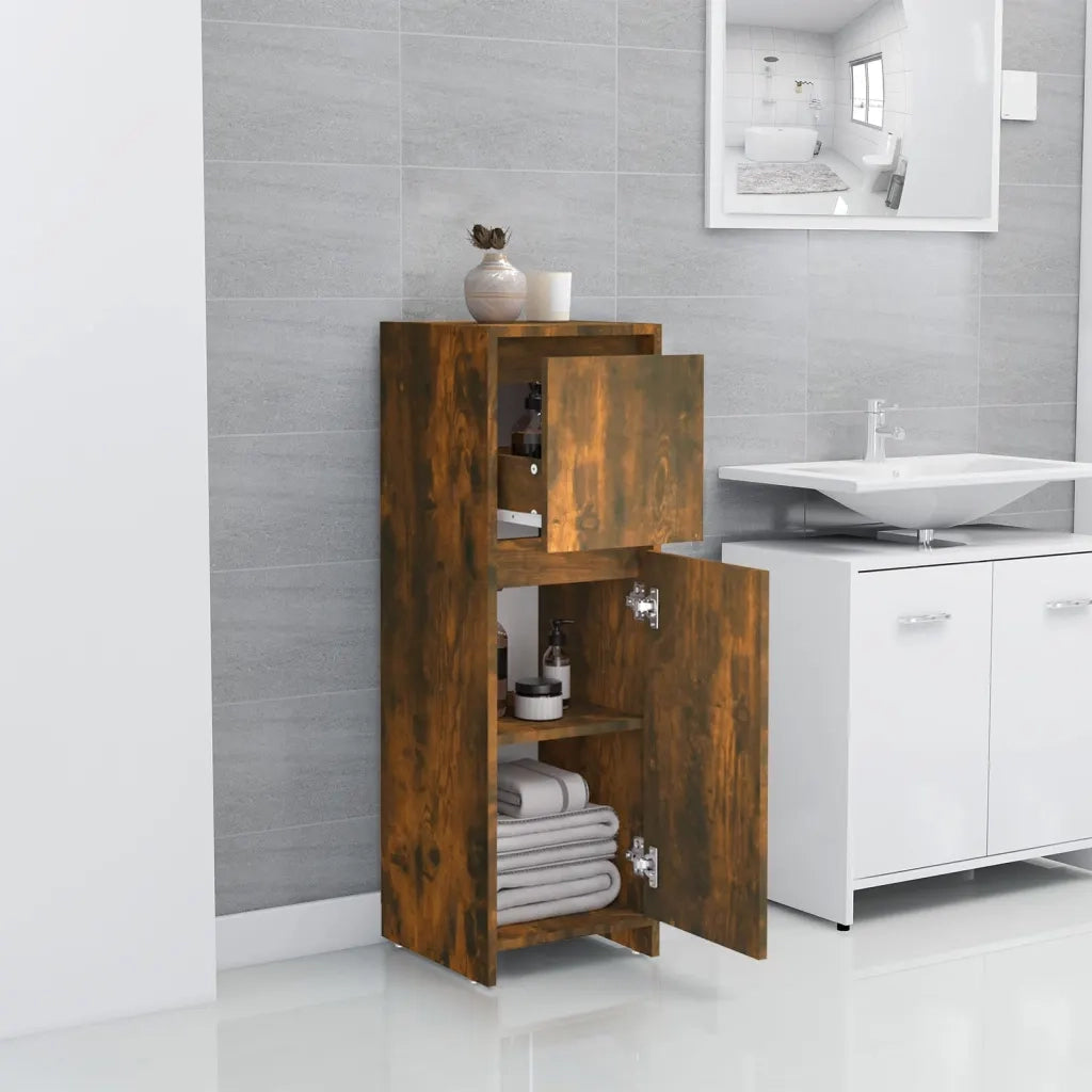 Armadietto Bagno | Armadio da bagno Rovere Fumo 30x30x95 cm in Legno Multistrato