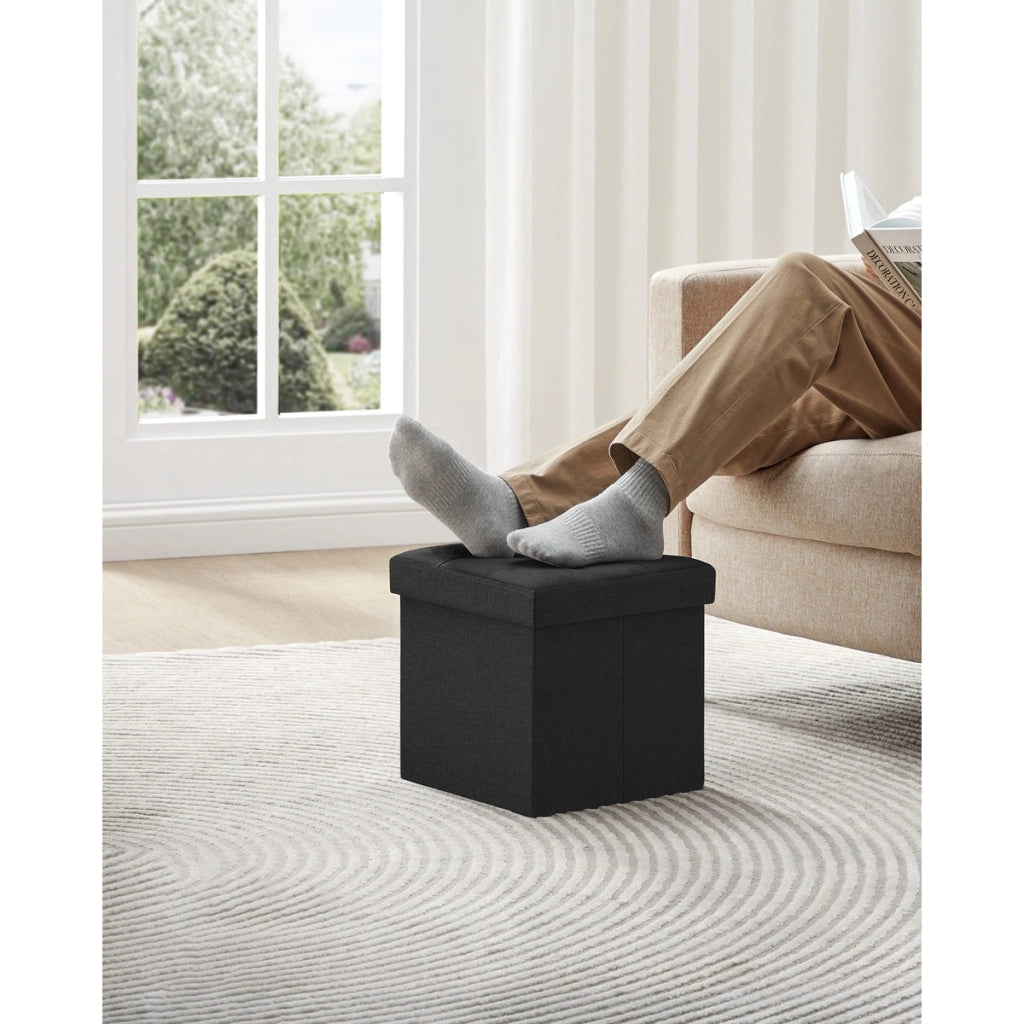 Pouf contenitore pieghevole in tessuto nero 30x30 cm