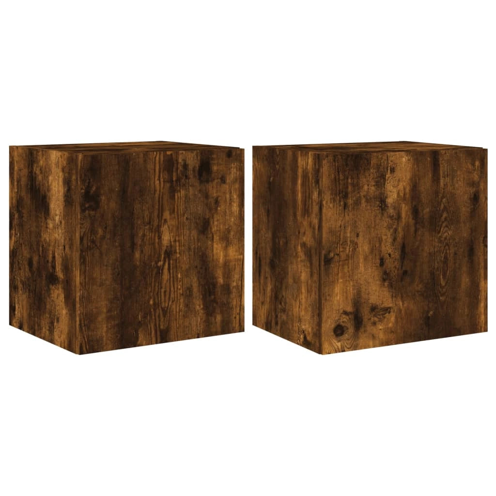 Mobile TV multimediale da parete mensola TV credenza mobile TV sala da pranzo soggiorno camera da letto e luci LED 2 pezzi rovere affumicato 40,5 x 35 x 40 cm marrone 02_0029141
