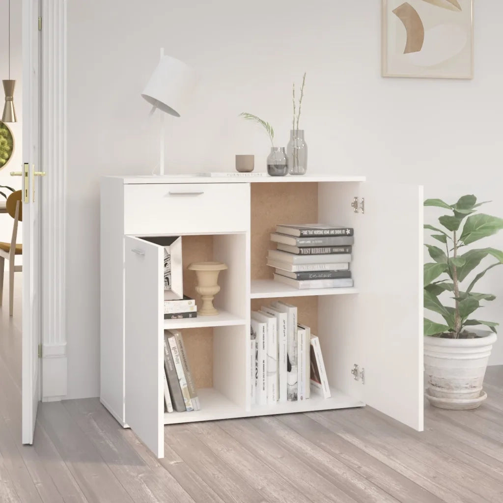 Credenza-Buffet-Armadio da cucina Bianca 80x36x75 cm in Legno Multistrato