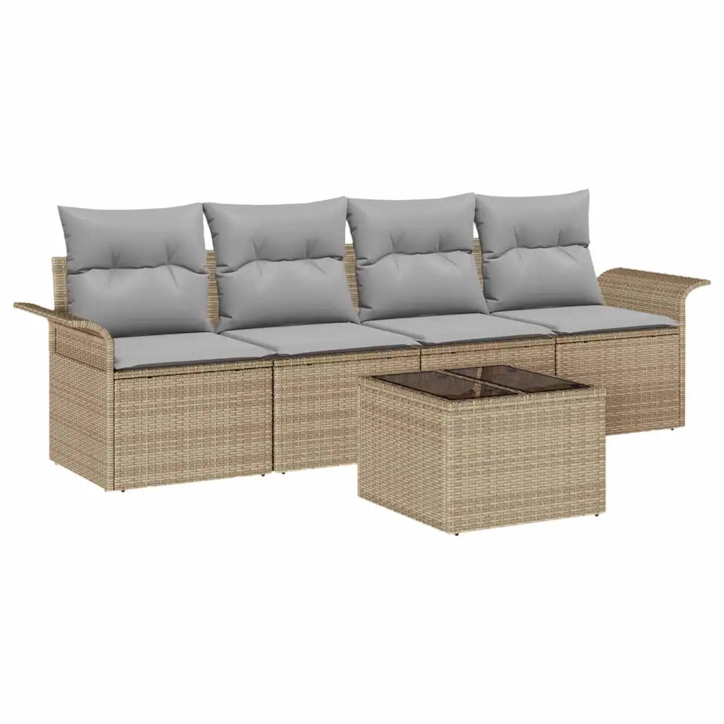 Set di divani con cuscino 5 pcs Beige polyrattan