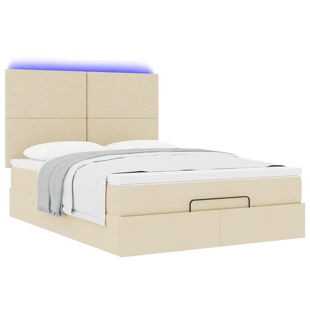 Struttura Letto Pouf con Materasso Crema 140x200 cm in Tessuto 3313932