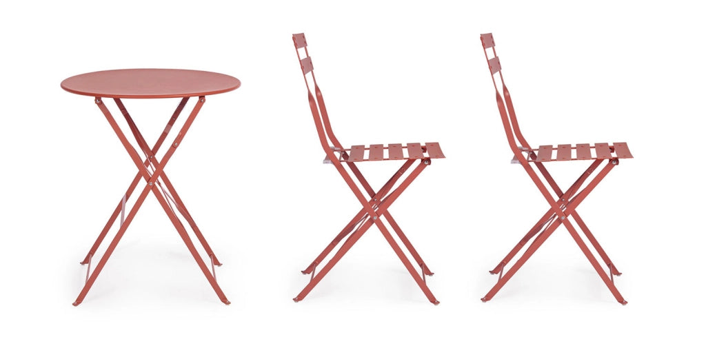 Set 3 Pezzi Bistrot da Giardino con Tavolo e 2 Sedie in Acciaio Verniciato Austin Terracotta