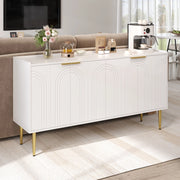 OKWISH Credenza con 4 Ante e Ripiani Regolabili, Gambe in Metallo Dorato, per Soggiorno o Ingresso, MDF, Bianco, 140 x 38 x 75 cm