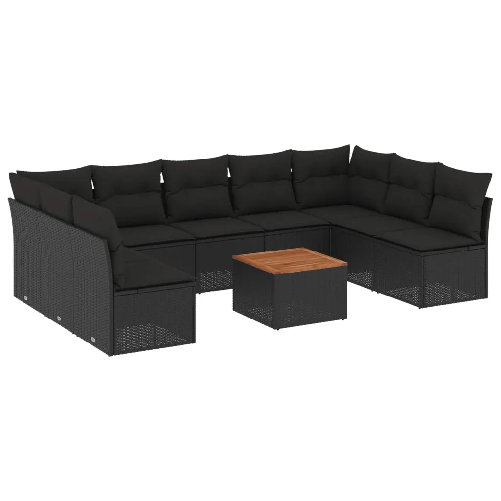 Set Divani da Giardino 10pz con Cuscini in Polyrattan Nero 3223787