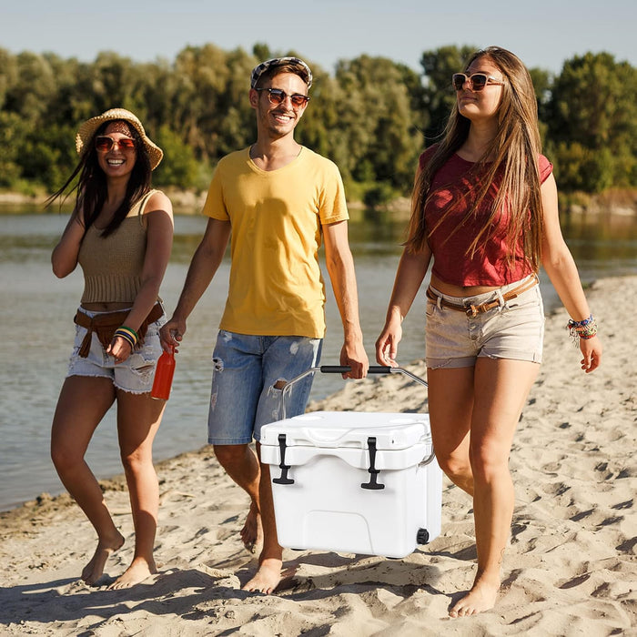 Contenitore per Ghiaccio da 15 L, Contenitore Termico con Maniglia 2 Porta Bicchieri, Contenitore Termico del Ghiaccio Portatile per Campeggio(Bianco）