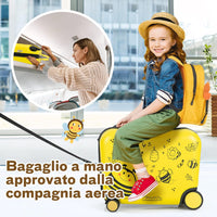 Valigia Cavalcabile per Bambini, 18" Valigia+ 12" Zaino,2 Pezzi, Trolley Bambini Bagaglio a Mano con Ruote Girevoli e Maniglia Retrattile, 2 Cingie Multiuso (Modello 1)