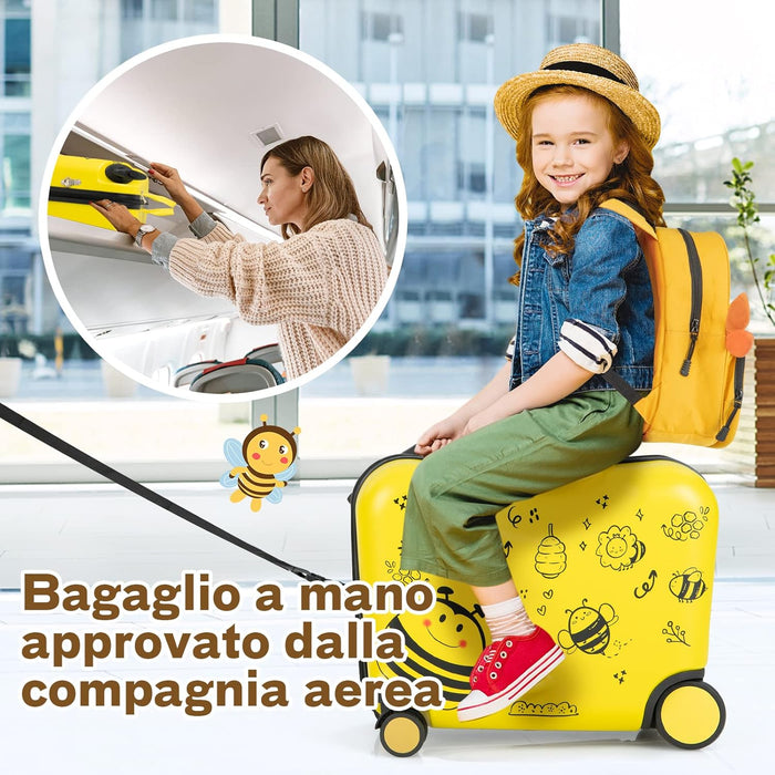 Valigia Cavalcabile per Bambini, 18" Valigia+ 12" Zaino,2 Pezzi, Trolley Bambini Bagaglio a Mano con Ruote Girevoli e Maniglia Retrattile, 2 Cingie Multiuso (Modello 1)