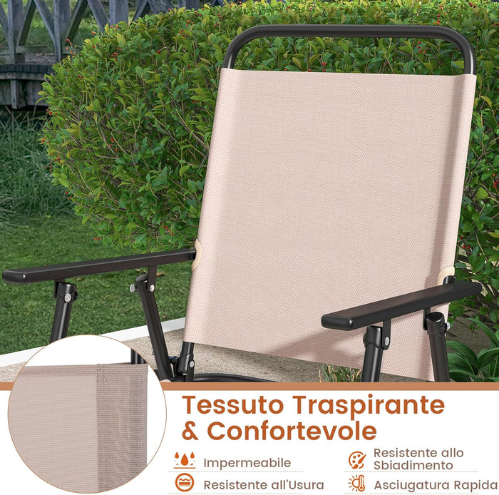 Set di 2 Sedie da Bar Pieghevoli per Esterno, Sedie da Pranzo con Tessuto Traspirante e Telaio in Metallo, Sedie Alte con Braccioli e Poggiapiedi, per Giardino e Balcone