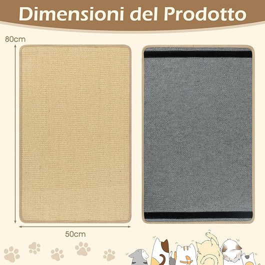 2 Tiragraffi per Gatti 80 x 50 cm, Tappeto Tiragraffi per Gatti in Sisal Naturale da Pavimento o da Parete, Proteggono Tappeti, Tessuti, Divani e Poltrone