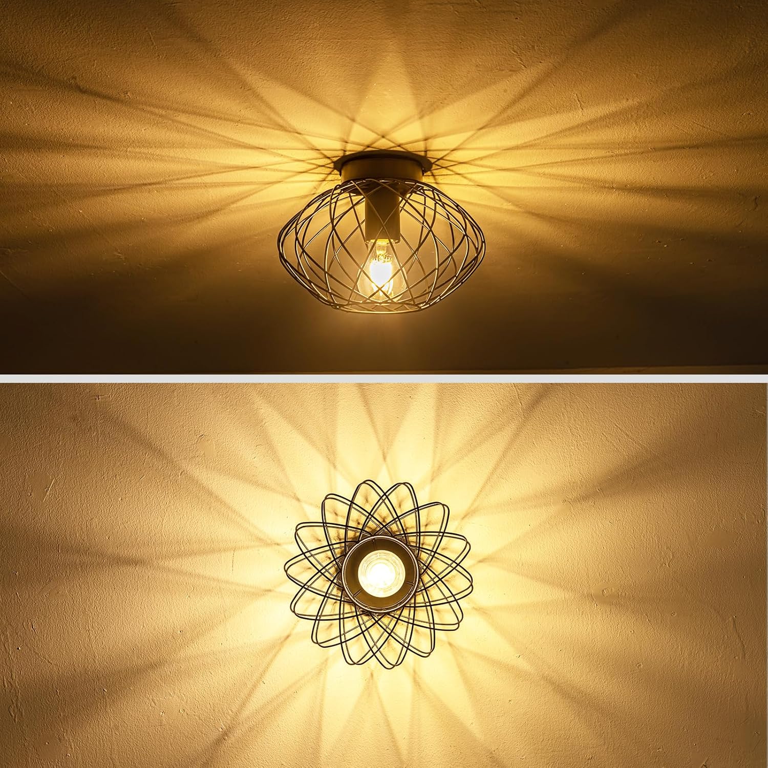 ZMH Lampada da soffitto vintage nera 25cm griglia gabbia per interni