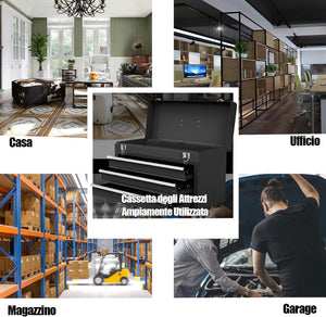 Cassetta Portautensili, Valigetta per Attrezzi con 3 Cassetti + Vassoio, 52 x 21,5 x 30 cm (Nero)