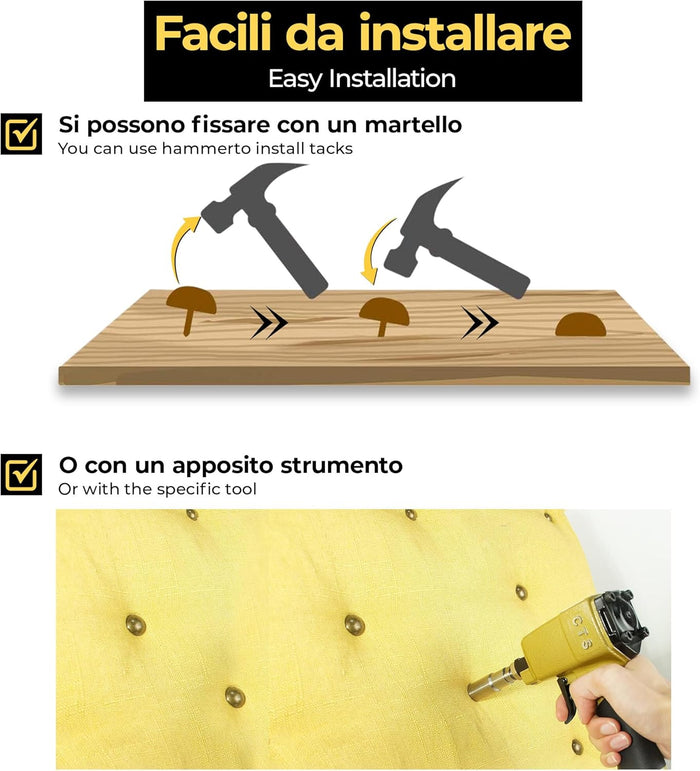 Bullette Tappezzeria 100pz | Chiodi Decorativi | Arredamento Restauro Mobili | Oro Lucido