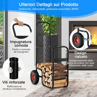 Porta Legna da Ardere, Carrello Portalegna da Ardere con Ruote in Gomma Antiusura e Antiurto, Carrello Porta Legna per Esterni e Interni, Portata 100 kg, 66 x 51 x 111 cm